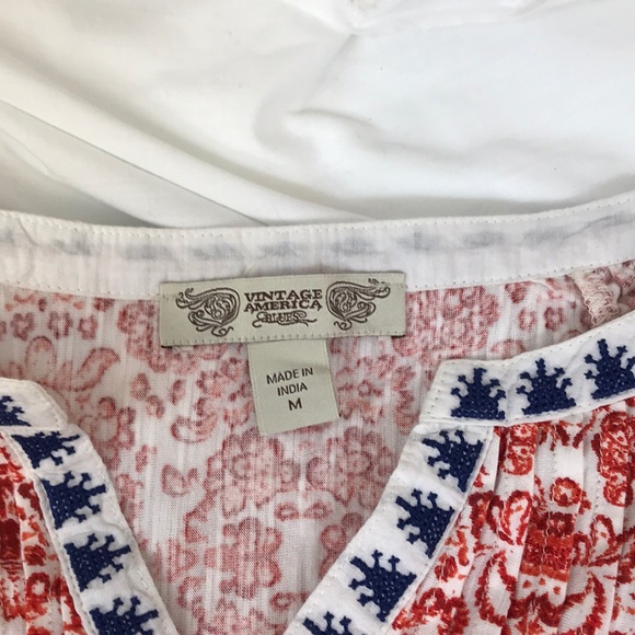 Vintage America Blues Boho V-Neck Top Size Medium - Picture 7 of 10